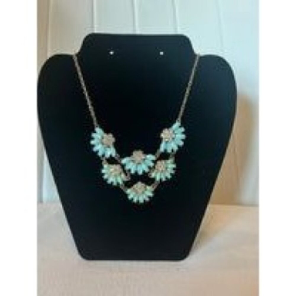 Turquois/Gold/Crystal Flower Bib Necklace